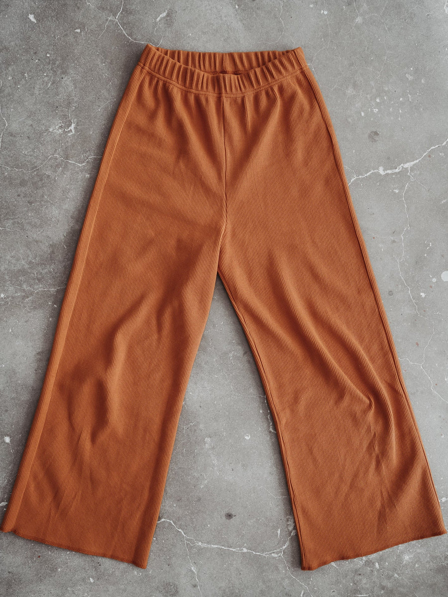 Waffle Rib Culotte Style Pants for Women in Color Cinnamon Organic Cotton Made in Portugal 