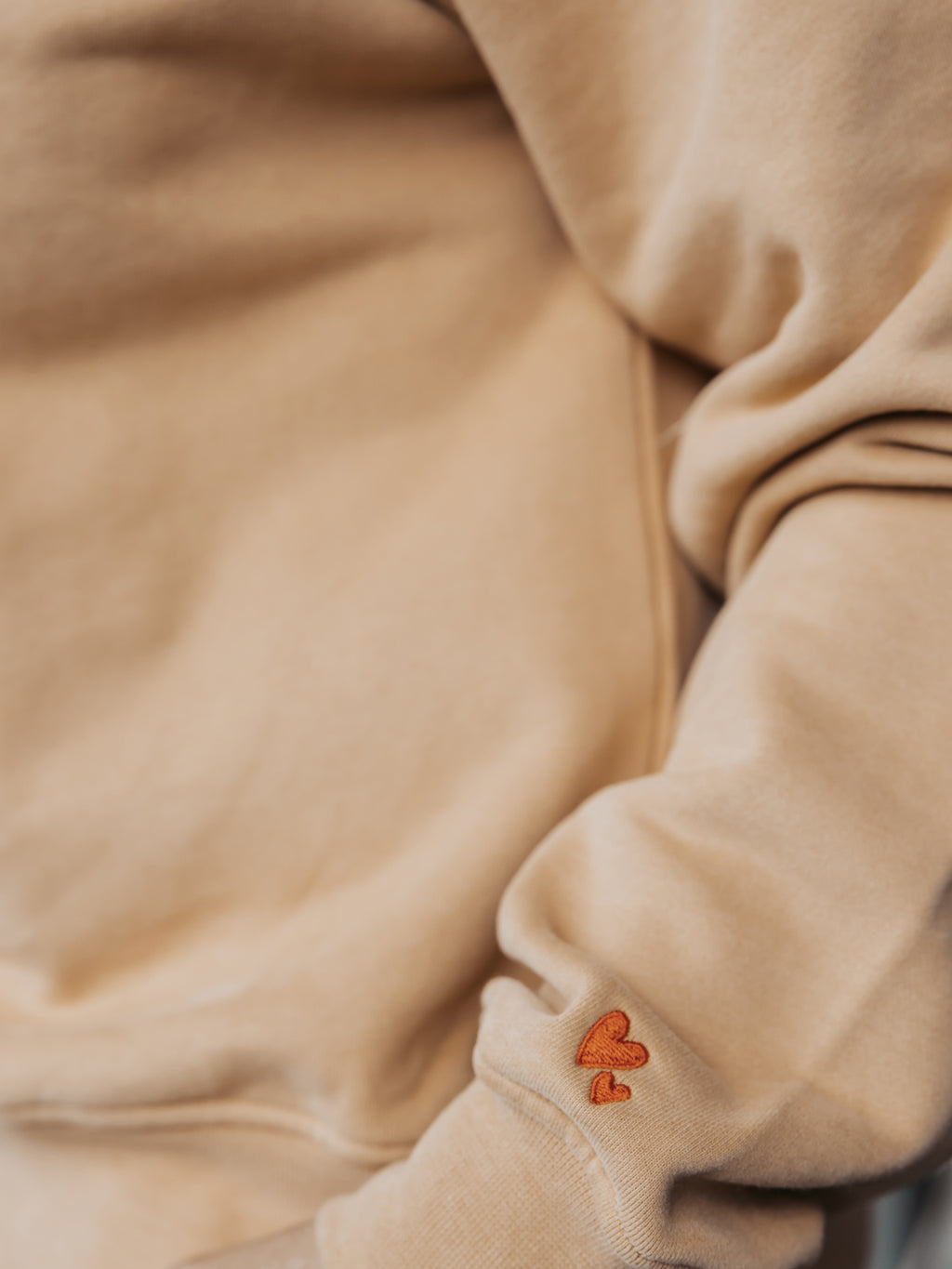 Little heart embroidery on Boxy Sweater Adults Toffee